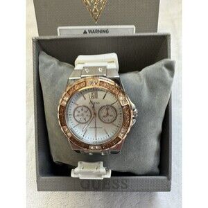 GUESS Ladies White Silver Tone Multi-function Watch Band Needs Repair MSRP $161
